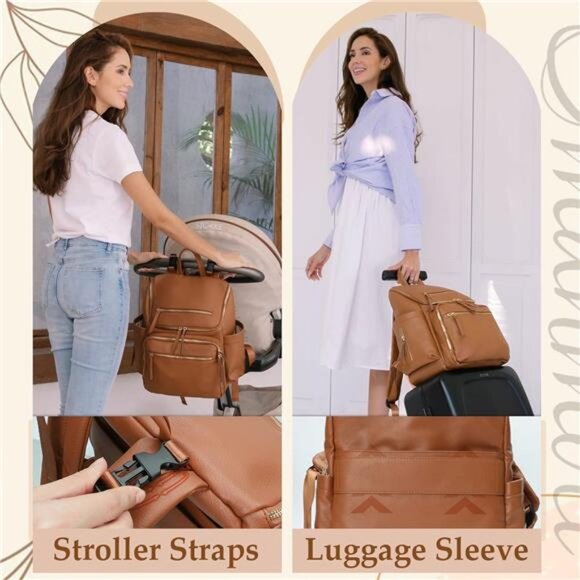 Large Baby Diaper Backpack Bag, Leather with 17 Diaper Bag Organizing - Picture 6 of 7